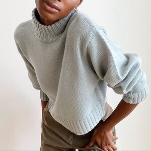 Aritzia Wilfred Free Harper Heinen Turtleneck Sweater Small Blue Merino Wool